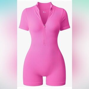 NWT TOB Yoga Rompers Ribbed Short Sleeve Zip Basic Tummy Control Exercise Romper